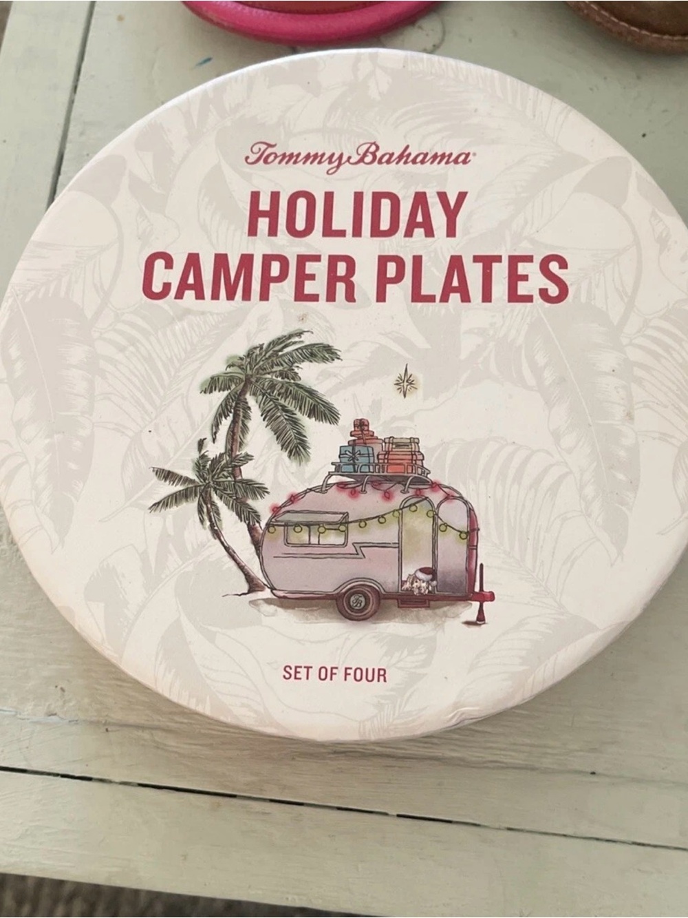 Tommy Bahama Pink and Green Holiday Camper Plate Set